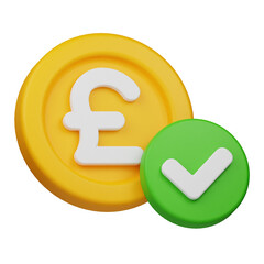 approve poundsterling coin 3d icon isolated on the transparent background