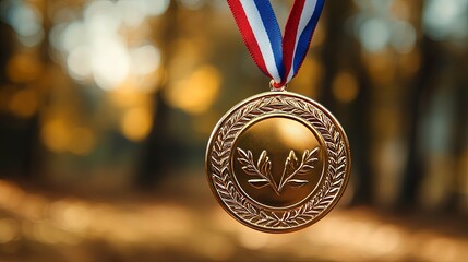 Golden Medallion with Laurel Wreath and Red, White, and Blue Ribbon