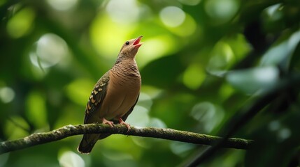 A Spotted Dove Singing on a Branch