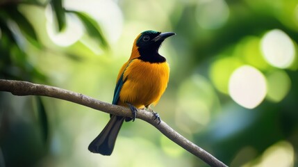 Fototapeta premium Golden-winged Bird Perched on Branch
