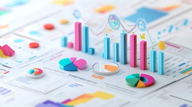 3D illustration of competitive analysis with side-by-side comparison charts, showcasing detailed metrics and insights into market positioning and strategic differences