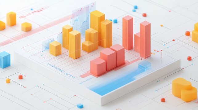 Side-by-side comparison charts for competitive analysis depicted in 3D, offering a detailed and modern view of market positioning and strategic insights