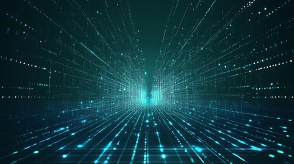 A futuristic digital landscape filled with data streams and glowing particles, depicting the concept of advanced technology.