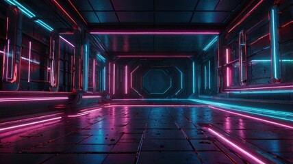 Abstract neon light background with 3D technology for a futuristic sci-fi scene