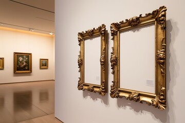 Two ornate golden picture frames with intrici