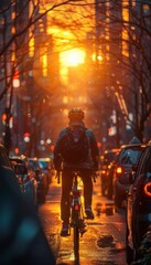 Fototapeta premium Ultra-sharp photo of bicycle commuting in a city, highlighting sustainable urban living and the commitment to reducing carbon emissions for a greener future.