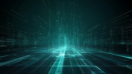 A futuristic digital landscape showcasing vibrant light trails and abstract data flow in a dark, immersive environment.