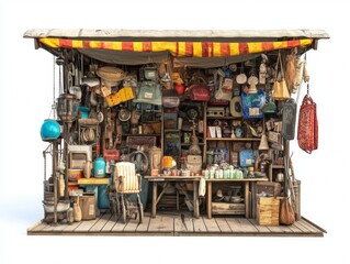3D Render of Bustling Flea Market Stall. Eclectic Items for Sale