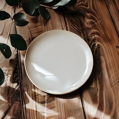 empty plate on wooden table,