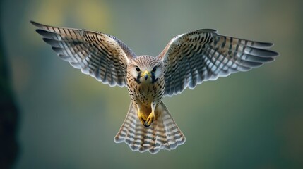 Kestrel in Flight, Wings Spread, Striking Pose