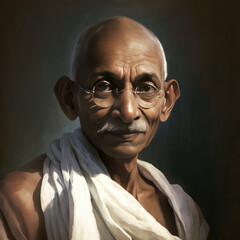 Serene portrait of Mahatma Gandhi, Father of the Nation, symbol of non-violence, inspiring peace and equality