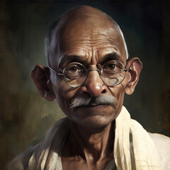 Serene portrait of Mahatma Gandhi, Father of the Nation, symbol of non-violence, inspiring peace and equality