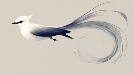 Whimsical White Bird with a Long Tail