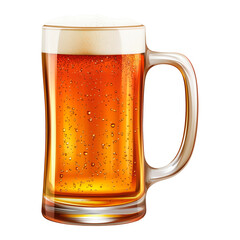 Refreshing golden beer in a clear glass mug with frothy head, png image, beer graphic resource