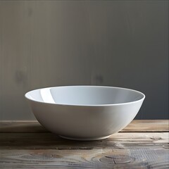 empty white bowl on wooden table on  gray  background,