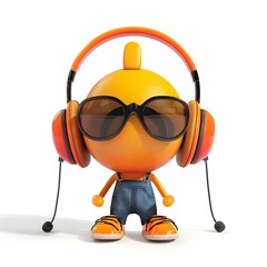 3d builder with headphones on white back ground,