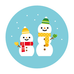 かわいい2つの雪だるまのアイコン、笑顔の雪だるまのイラスト素材