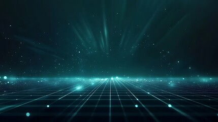 Obraz premium A mesmerizing digital landscape featuring glowing particles and a grid, ideal for futuristic and technology-themed projects.