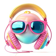 3d glasses with headphones,colouer ful cartoon on white background,