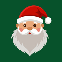 Santa Clauss face with a beard and hat on a green background