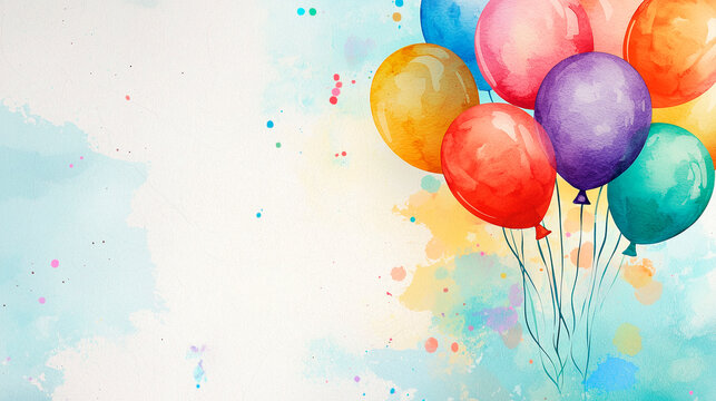 Farbenfrohe Aquarell-Ballons mit verspielten Farbspritzern &ndash; eine kreative und festliche Illustration f&uuml;r Geburtstags- und Partydekorationen