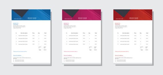 Modern elegant creative invoice design in various color
