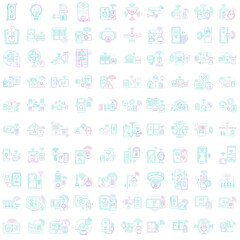 Editable set of 100 smart home icons in blue and purple tones, comprehensive home automation collection