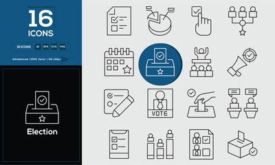 Election set of outline icons related to analysis, infographic, analytics. Editable stroke. Vector illustration. 