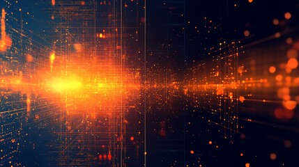 Obraz premium A vibrant digital background featuring glowing particles and lines, ideal for technology and abstract themes.