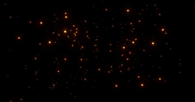 christmas, new year golden warm particles and sparkles with fluid movement on black background, holiday and event