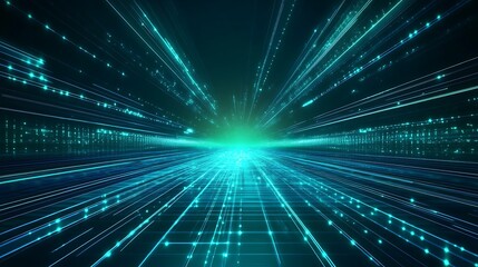 A vibrant display of glowing lines and particles converging toward a central point, symbolizing digital energy and futuristic design.