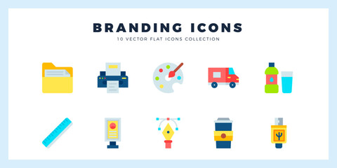 Fototapeta na wymiar 10 Branding Flat icons pack. vector illustration.