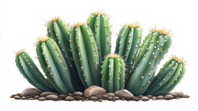 Paper spine cactus (Tephrocactus articulatus) clipart, element, 3D illustration, realistic, isolated on white background
