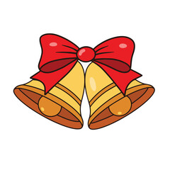 Vector christmas bell with red ribbon and bow is isolated on the white background