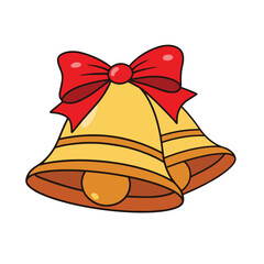 Vector christmas bell with red ribbon and bow is isolated on the white background