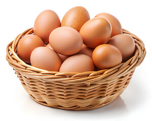 Eggs in wicker basket is isolated on white background, clipping path