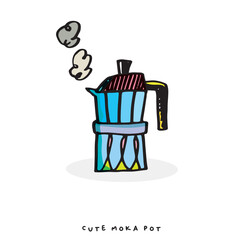 Cute doodle Classic Coffee Maker Moka Pot Hand drawing