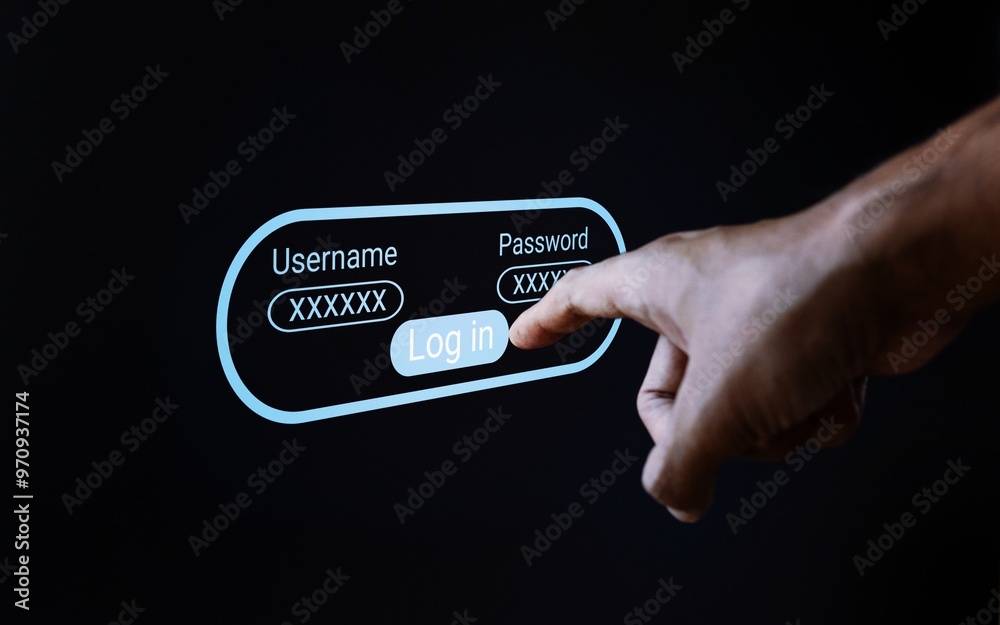 Wall mural a hand interacting with a holographic login interface. cybersecurity, digital access, and advanced u