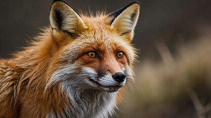 Fototapeta premium Fox closeup of pointed ears and sharp eyes with plain background