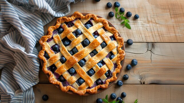 Blueberry pie closeup on table