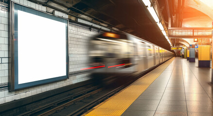 Mockup of Empty Sign for Advertising in Underground Station