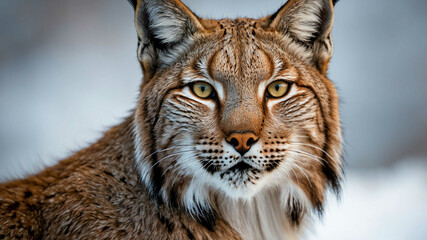 Fototapeta premium Lynx closeup of tufted ears and fierce eyes with plain background