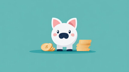 Obraz premium A cute piggy bank stands next to stacks of coins, symbolizing savings and budgeting. This illustration represents effective cost saving methods and financial planning