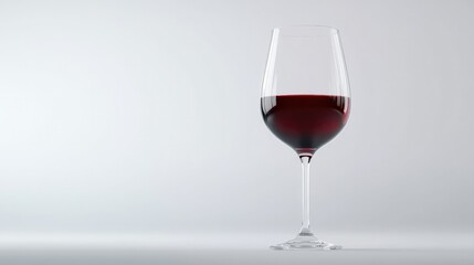 A glass of red wine poured elegantly, placed on a plain white background for a minimalist effect