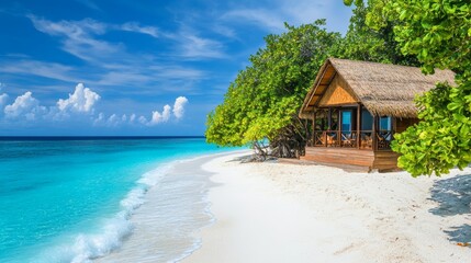Bungalow on the beach with crystal blue ocean