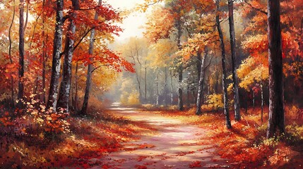 Obraz premium Beautiful Autumn Forest with Vibrant Colors and Soft Light