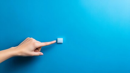 Sign up - hand pressing button on interface with blue background.