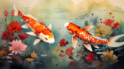 carp fish swimming in river on background