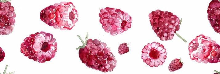 Seamless repetitive pattern background of raspberry fruit for fabric design