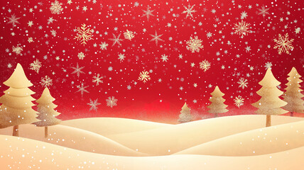 Gold Christmas and New Year Typography on Red Background with Snowflakes and Stars
